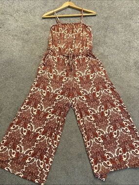 Maurices Burgundy and Pink Paisley Midi jumpsuit with removable Straps